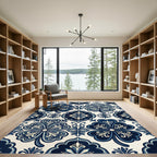Deep Blue Quatrefoil Porcelain Tile Rug