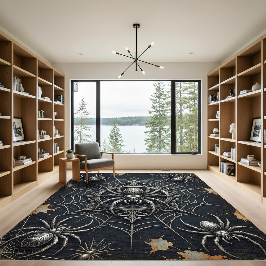 Gothic Silver Spider Web Medallion Rug