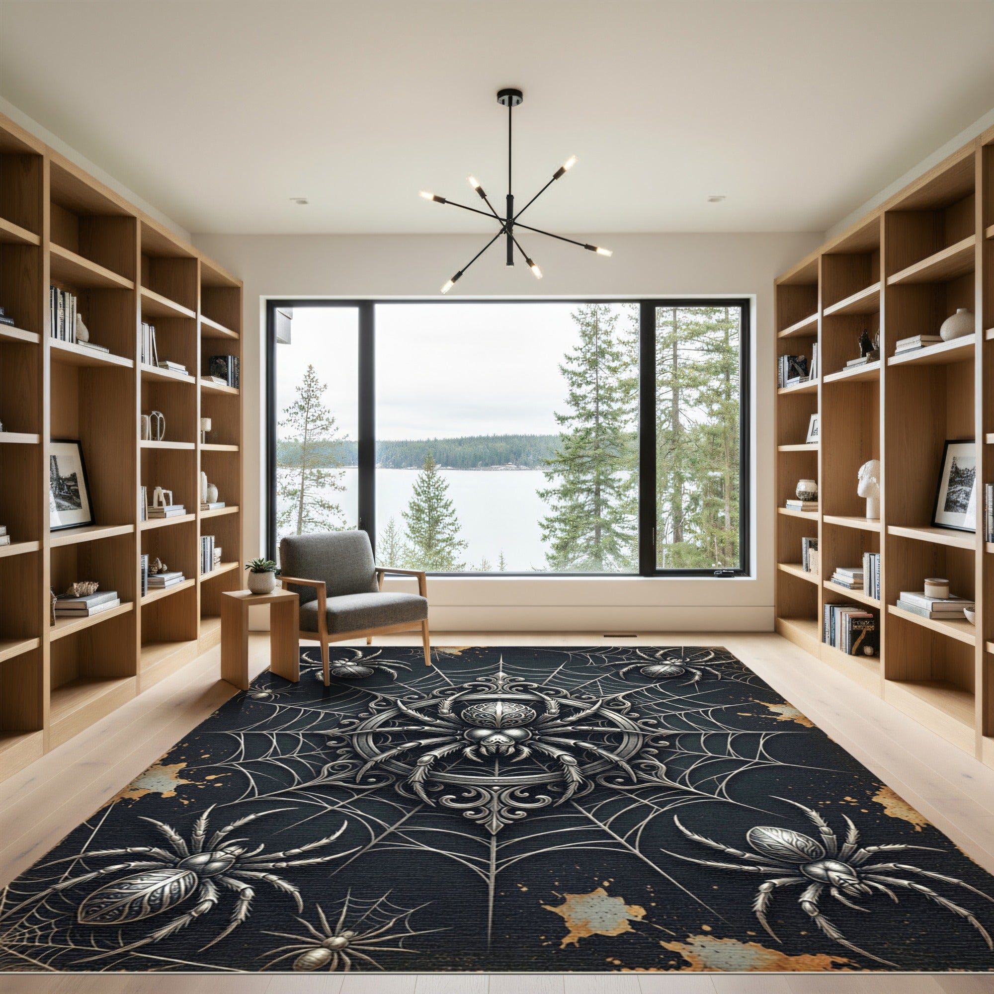 Gothic Silver Spider Web Medallion Rug
