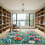 Watercolor Wildflower Meadow with Poppies Rug