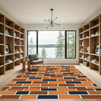 Modern Earthy Tone Geometric Brick Wall Rug