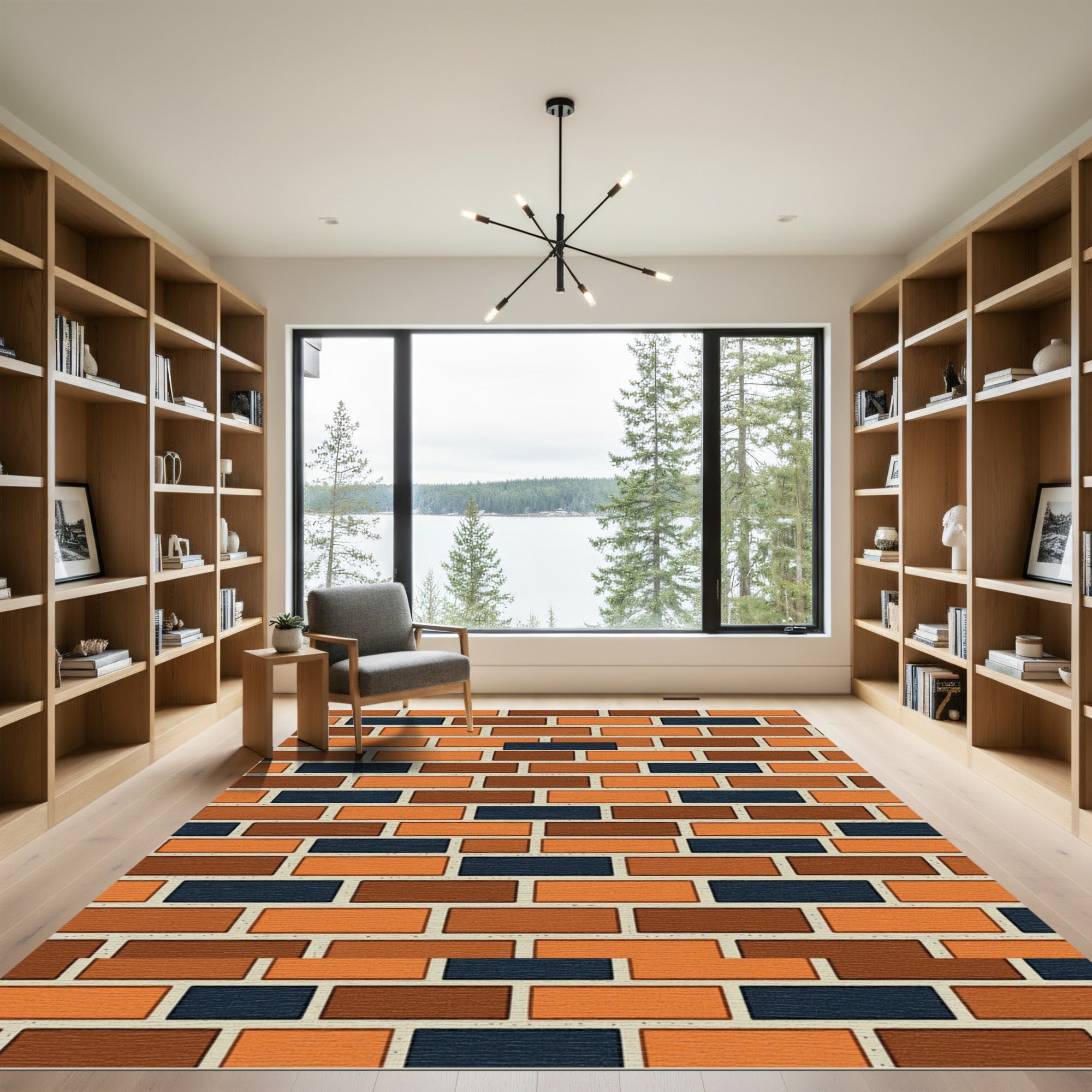 Modern Earthy Tone Geometric Brick Wall Rug