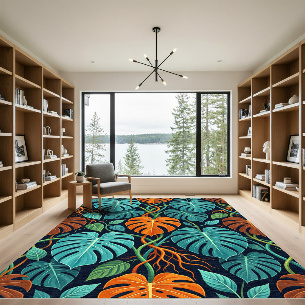 Monstera Leaf Tropical Vibrant Color Rug