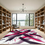 Bold Abstract Carmine Black Ink Brushstrokes Rug