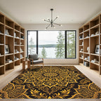 Ornate Gold Damask Mandala Art Rug