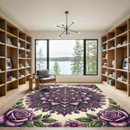 Elegant Purple Rose Mandala Floral Accent Rug
