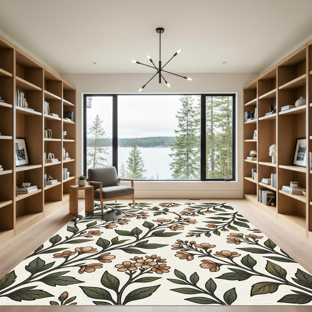 Vintage Sage Green Botanical Blossom Rug