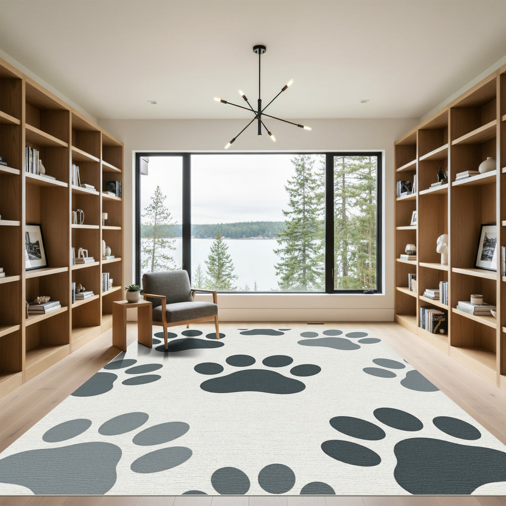 Minimalist Charcoal Paw Print Rug