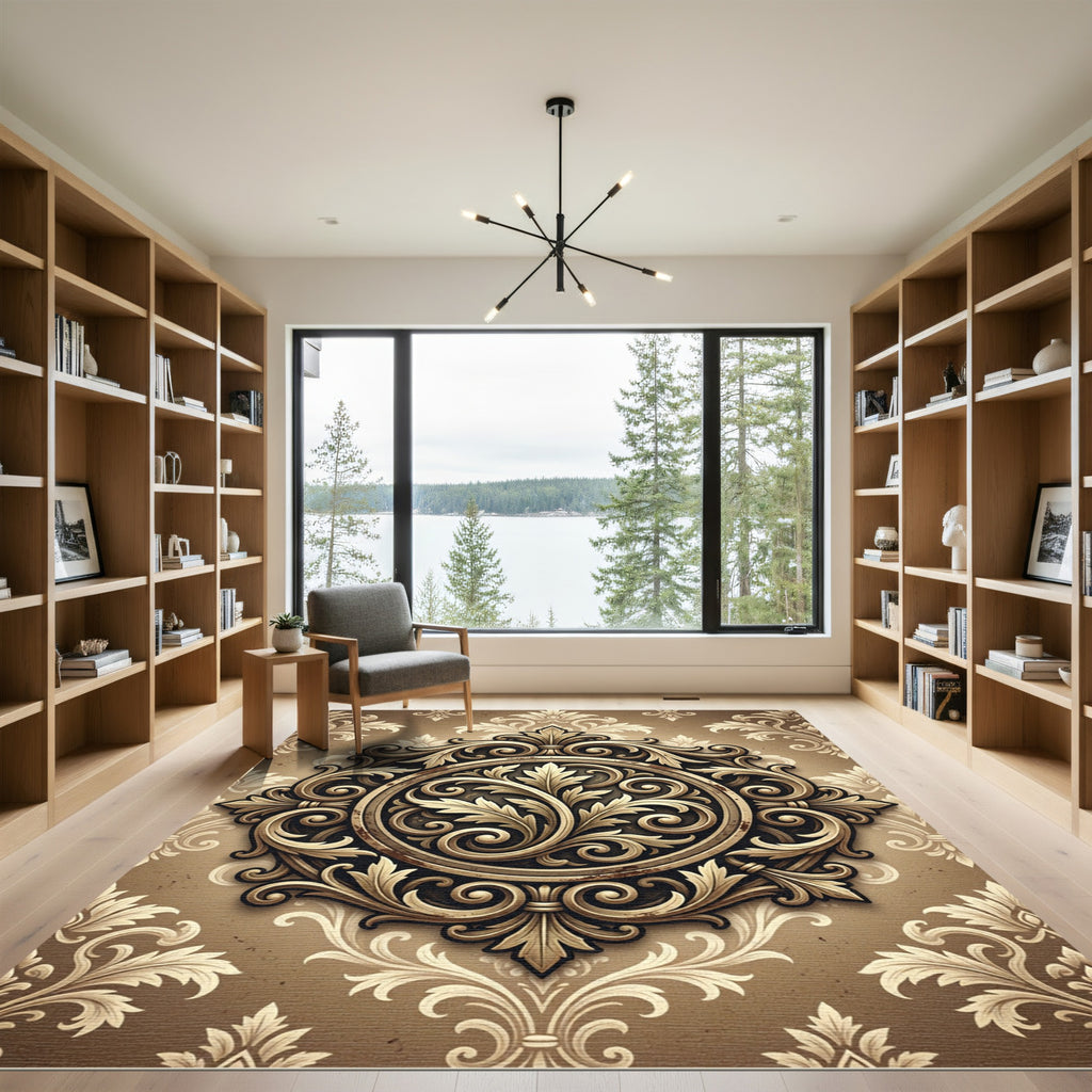 Ornate Gold Floral Medallion Background Rug