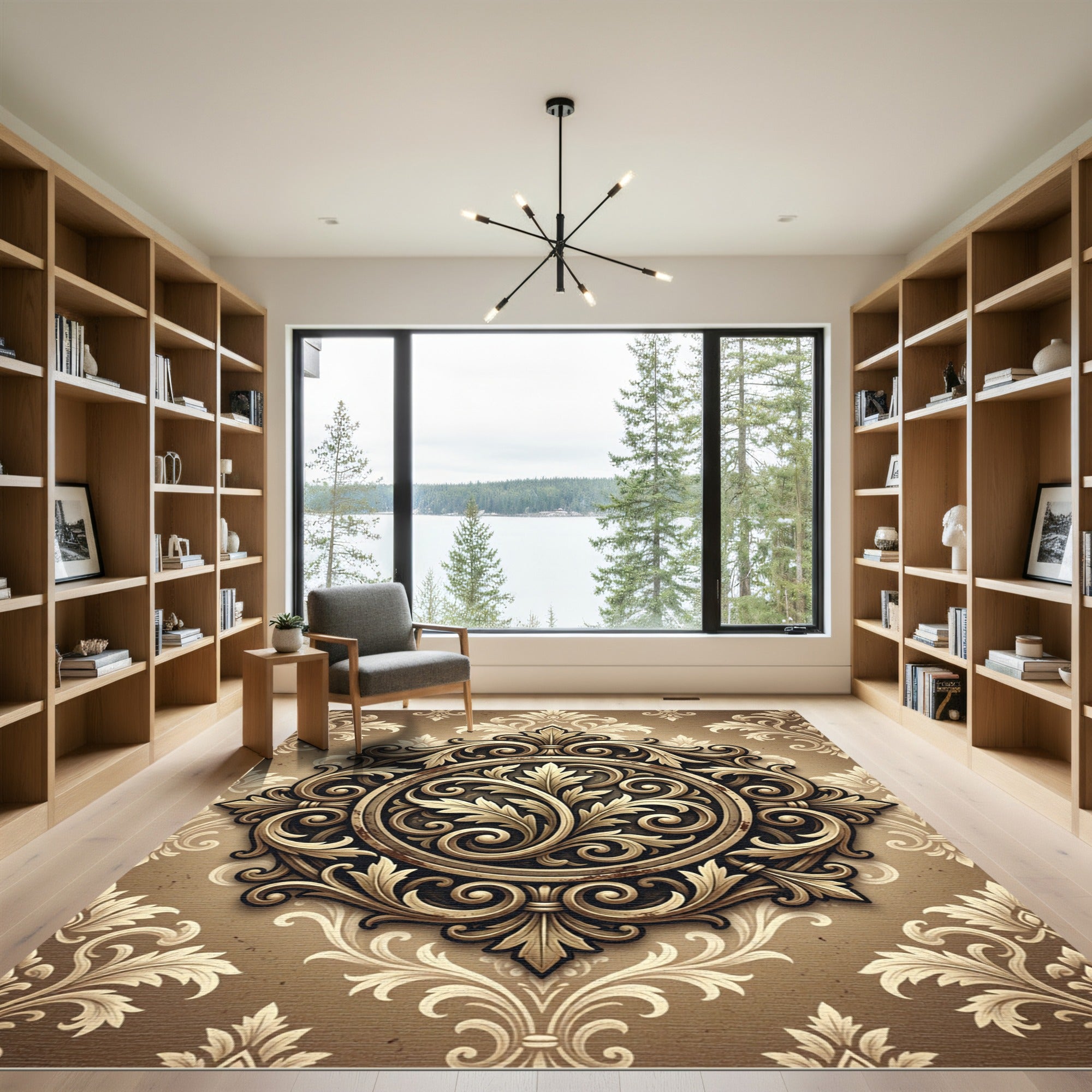 Ornate Gold Floral Medallion Background Rug