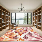 Vibrant Watercolor Flame Medallion Abstract Rug