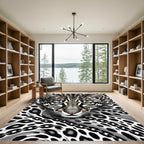 Striking Black White Leopard Portrait Rug