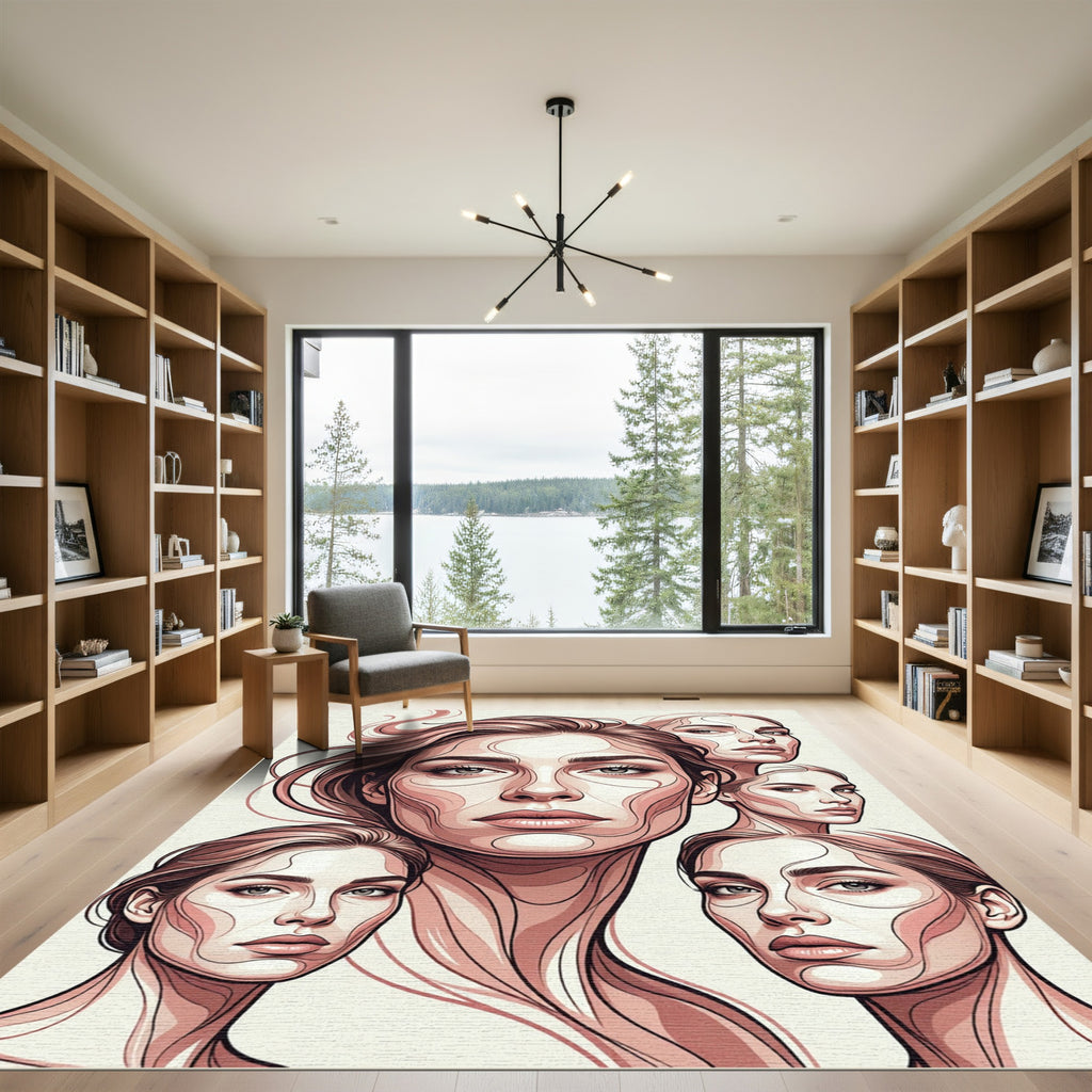 Blush Pink Multiple Portraits Contour Art Rug
