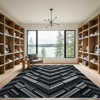 Modern Charcoal Geometric Chevron Block Rug