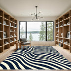Modern Cream and Navy Zebra Wave Rug