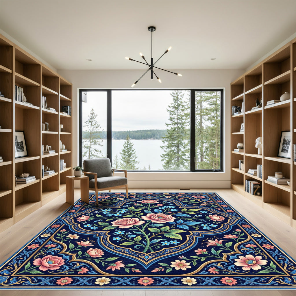 Midnight Floral Rose Bloom Medallion Rug