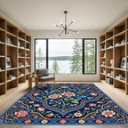 Midnight Floral Rose Bloom Medallion Rug