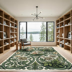 Sage Green Floral Filigree Scroll Elegant Rug