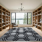 Monochromatic Silver Geometric Hexagonal Relief Rug