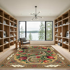 Golden Pomegranate Swirl Floral Art Rug