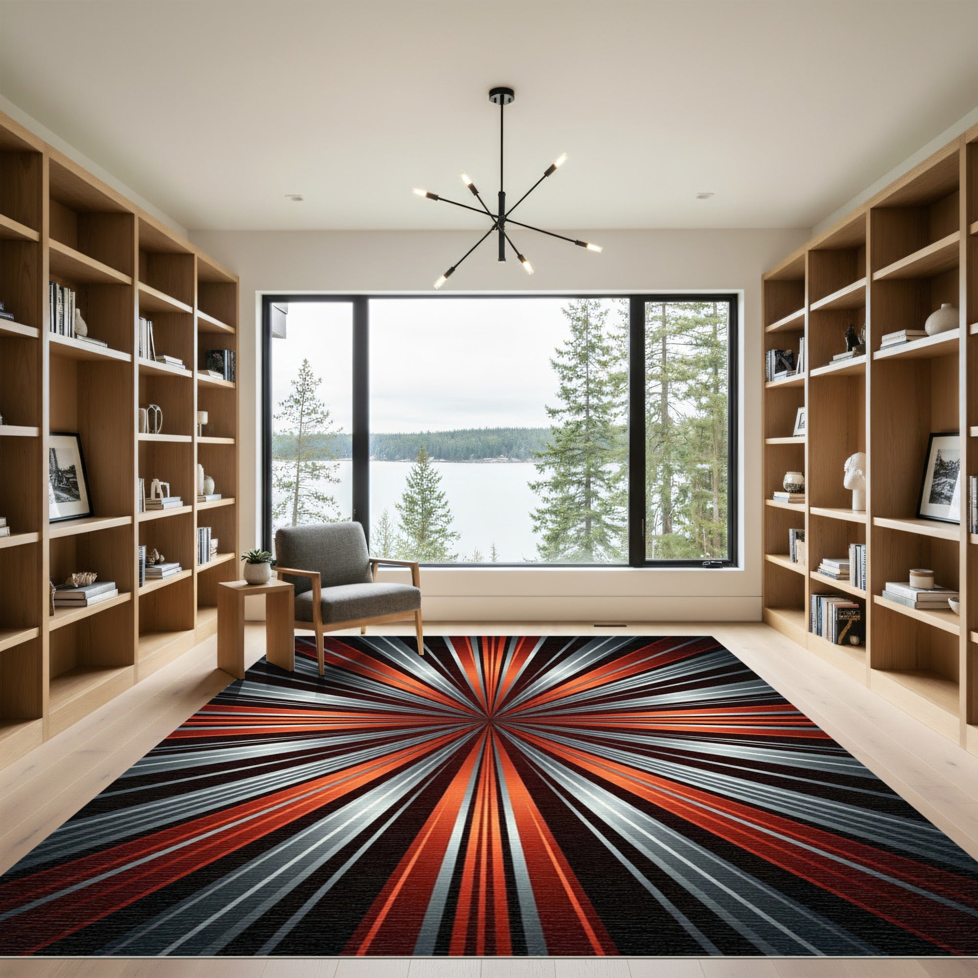Fiery Orange Silver Sunburst Rug