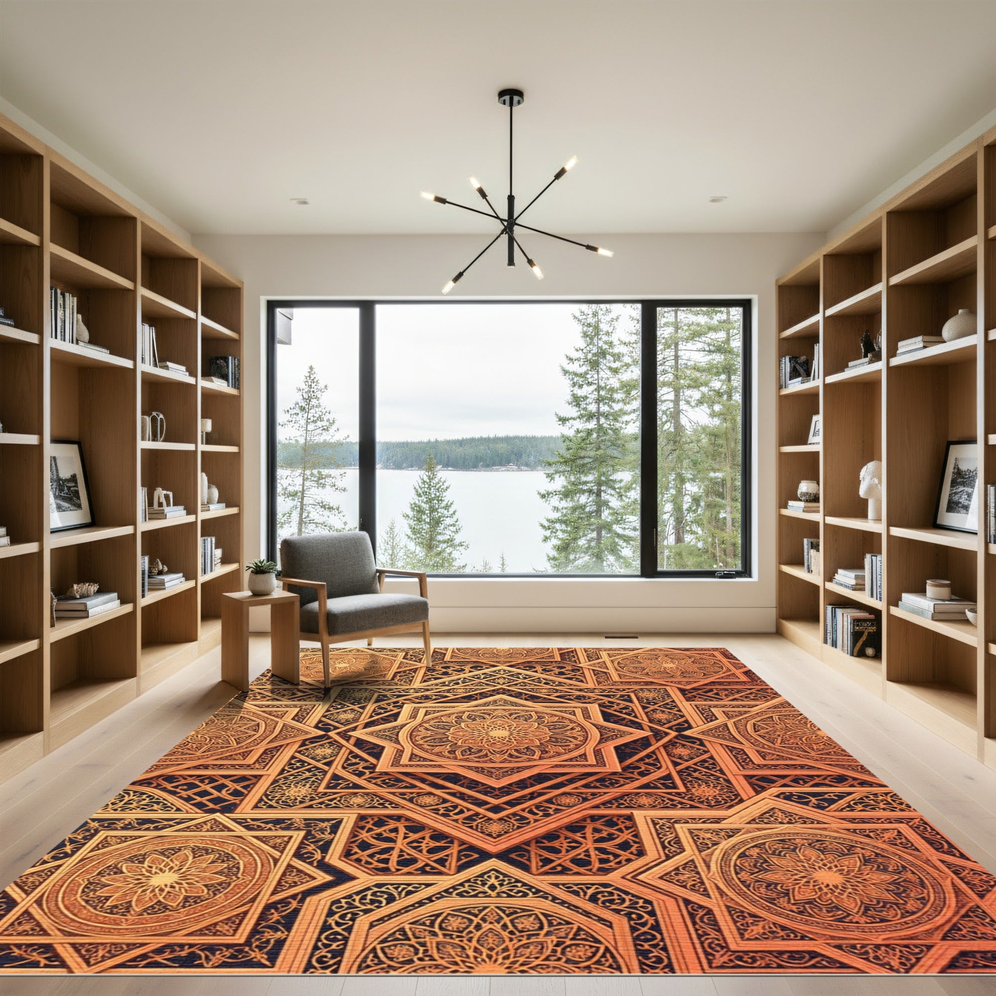 Golden Intricate Star Mandala Rug