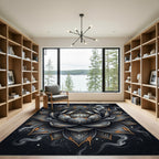 Black Gold Lotus Mandala Smoke Art Rug