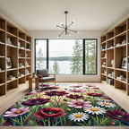 Rich Burgundy Pink Floral Meadow Rug