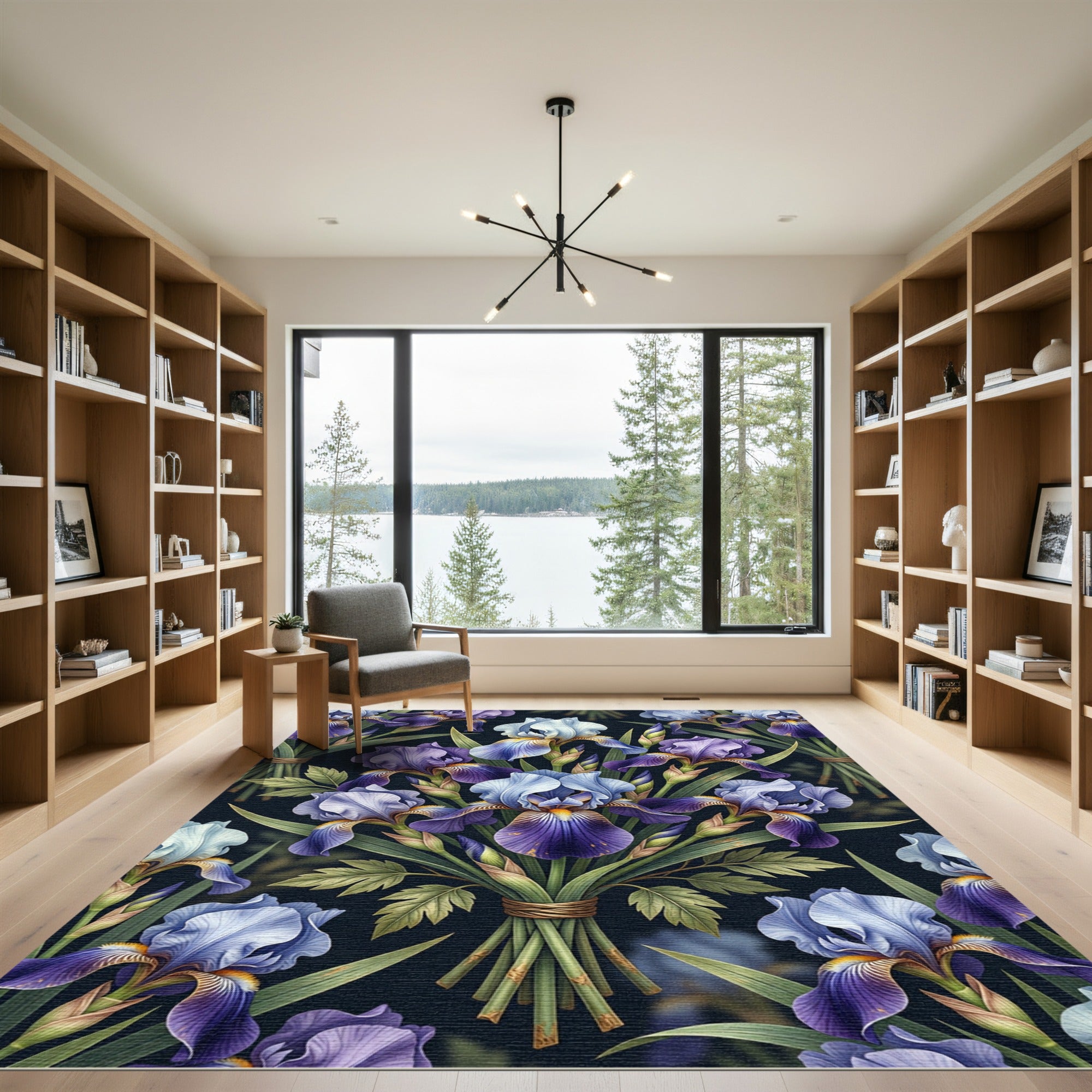 Purple Blue Iris Floral Bouquet Rug