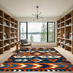 Rustic Orange Navy Geometric Arrow Rug