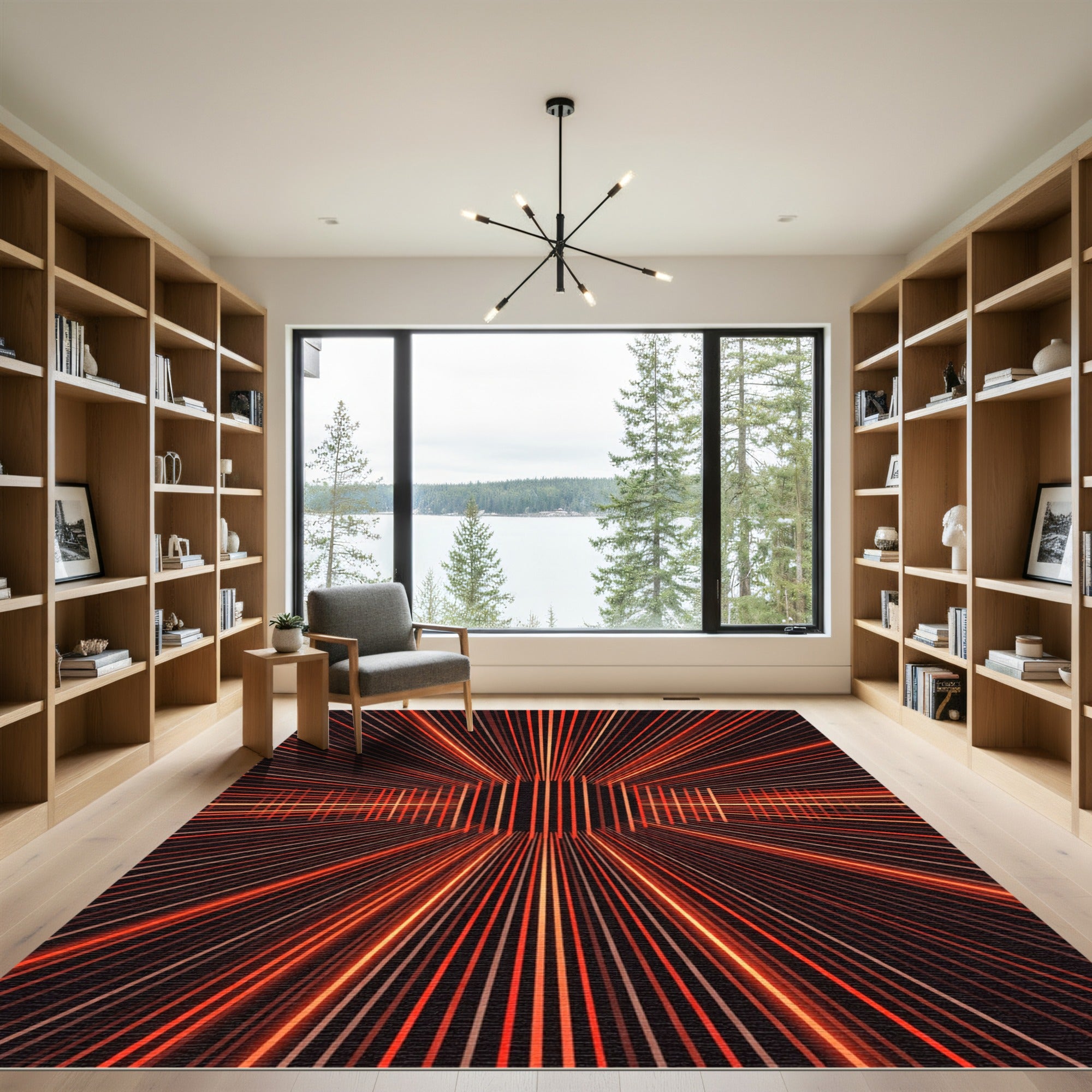 Crimson Orange Linear Perspective Rug