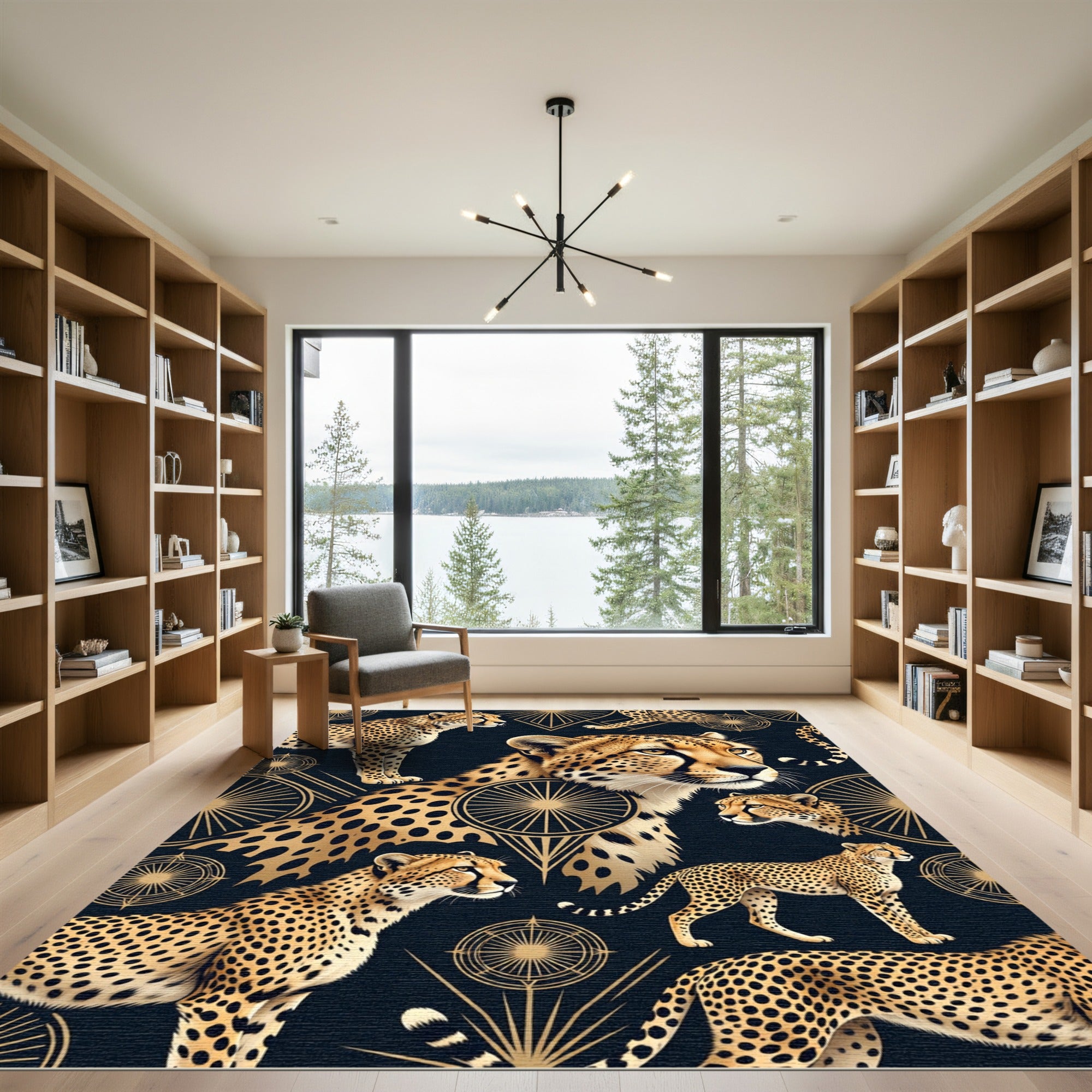 Glamorous Gold Cheetah Black Art Deco Rug