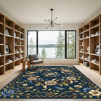 Cream Rose Navy Chain Garland Rug