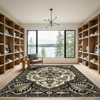 Ornate Black Gold Fish Medallion Rug