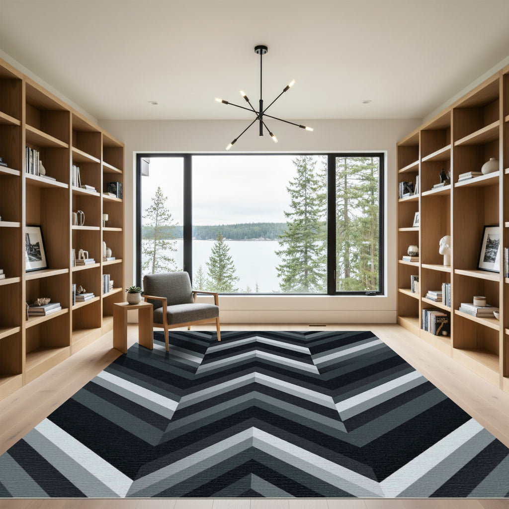 Monochrome Chevron Herringbone Stripe Rug