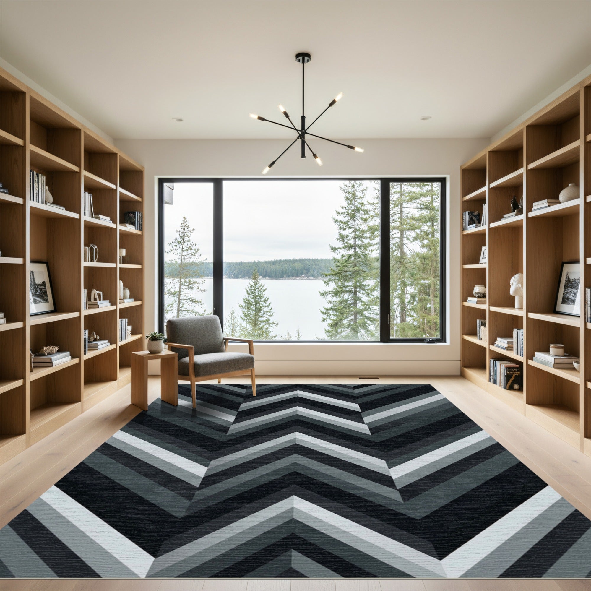 Monochrome Chevron Herringbone Stripe Rug