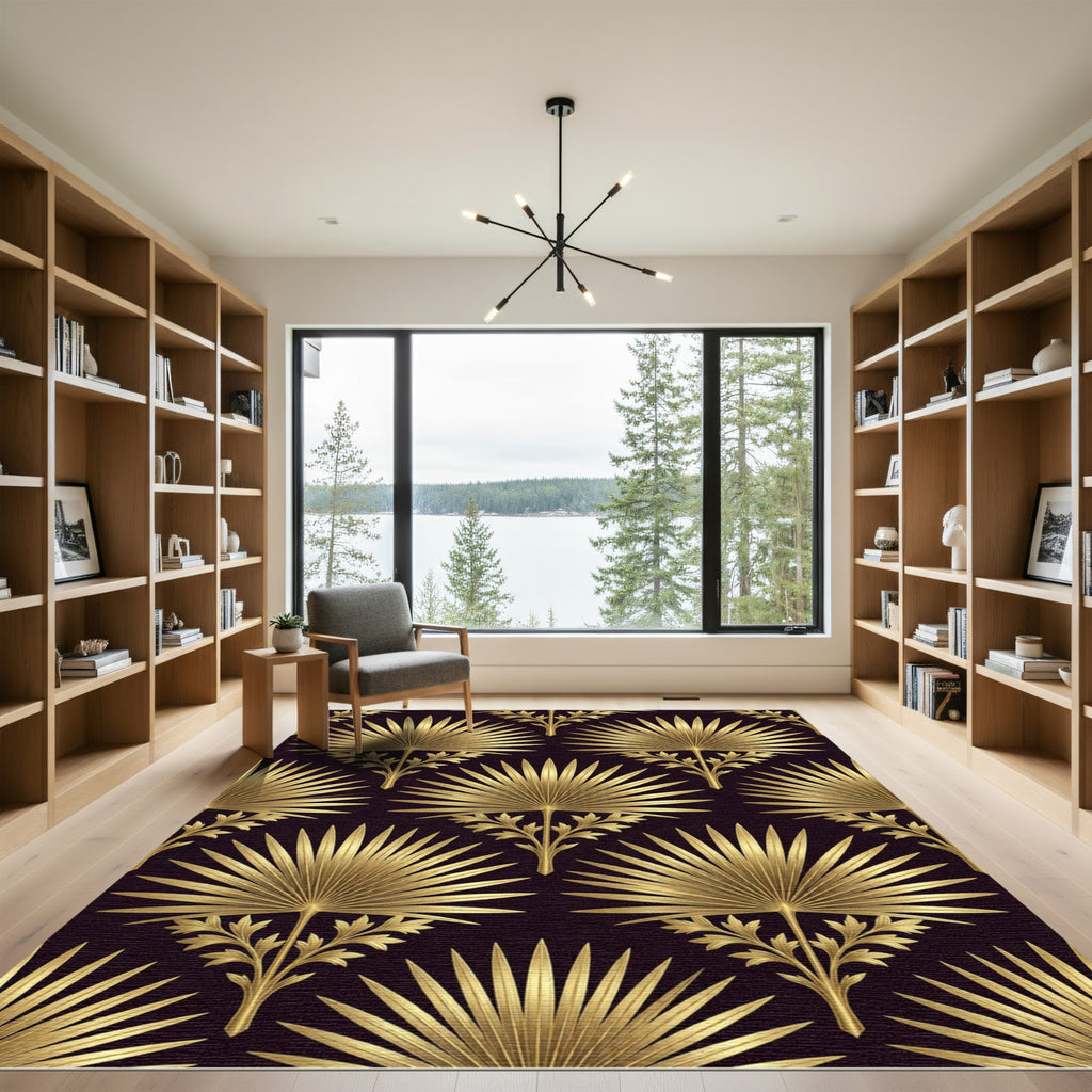Gold Palm Leaf Art Deco Wallpaper Rug