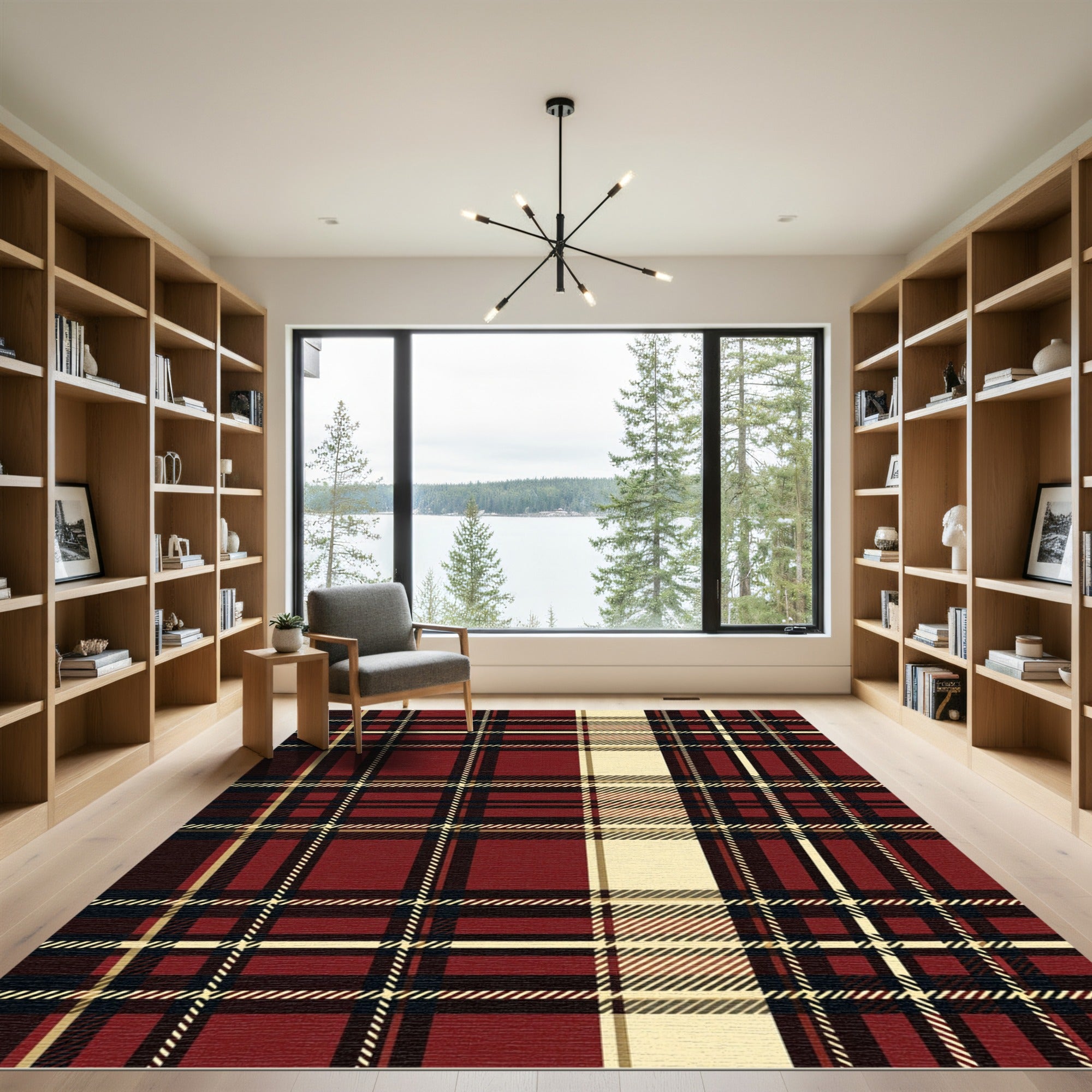 Classic Red Cream Plaid Lines Rug