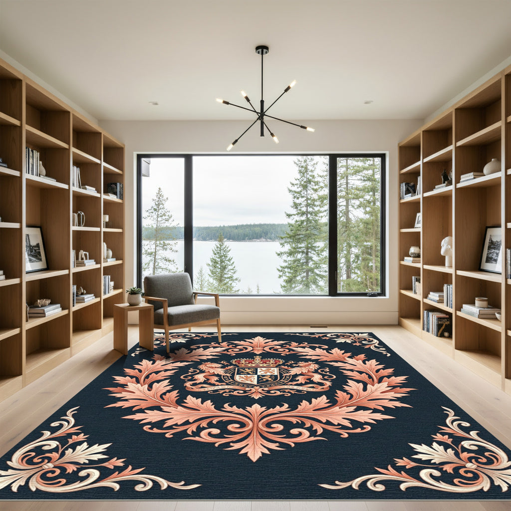 Crimson Ornate Crest Leaf Arrangement Rug