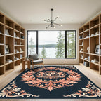 Crimson Ornate Crest Leaf Arrangement Rug
