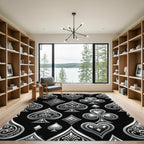 Elegant Metallic Silver Playing Card Seamless Rug