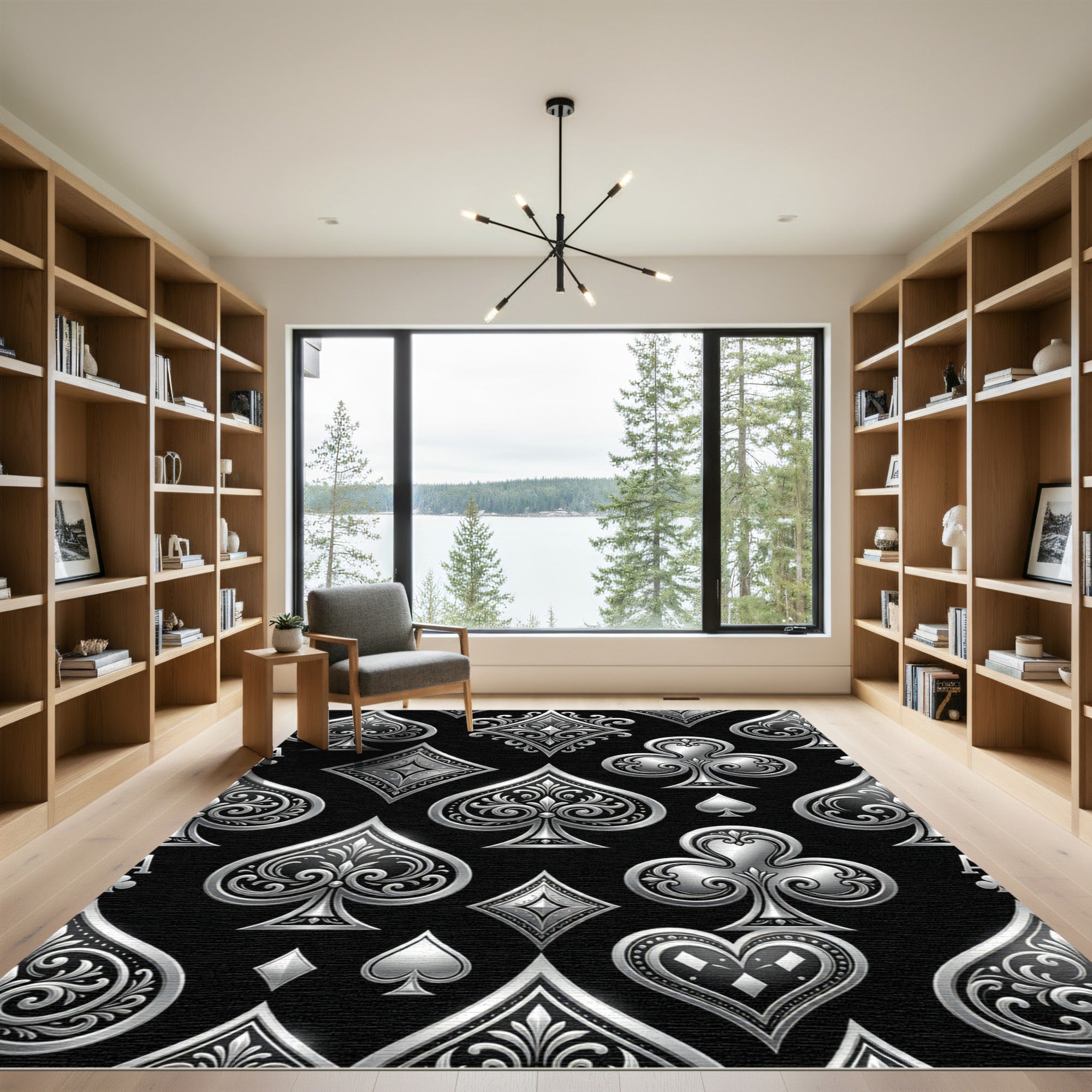 Elegant Metallic Silver Playing Card Seamless Rug