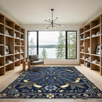 Elegant Navy Gold Celestial Star Medallion Rug