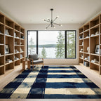 Navy Blue Rustic Plaid Grunge Rug