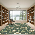 Elegant Sage Green Floral Botanical Art Rug