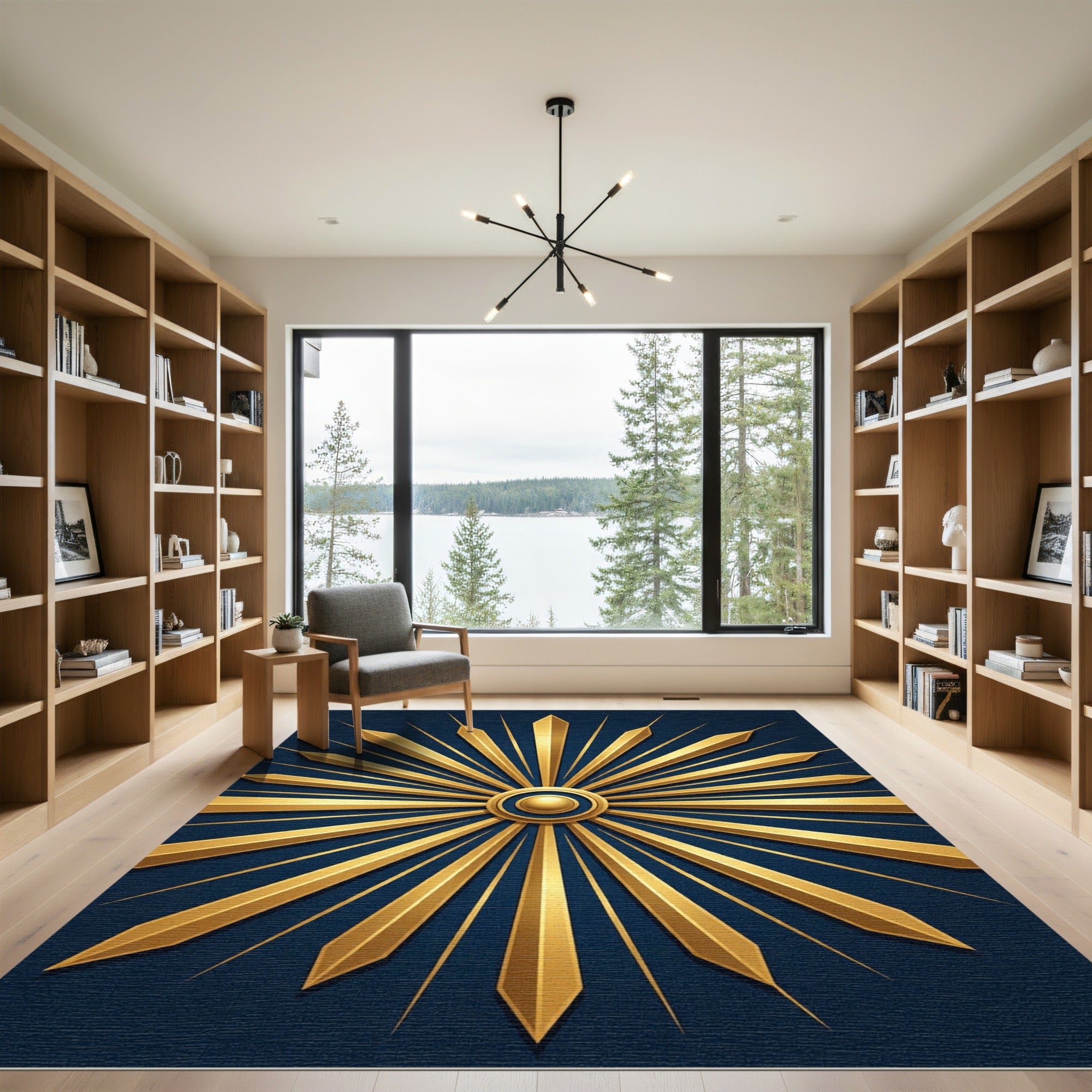 Radiant Gold Sunburst Navy Medallion Rug
