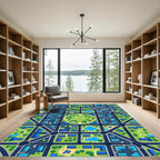 Modern Vibrant Cityscape Grid Map Rug