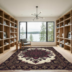 Ornate Crimson Floral Hexagon Medallion Rug