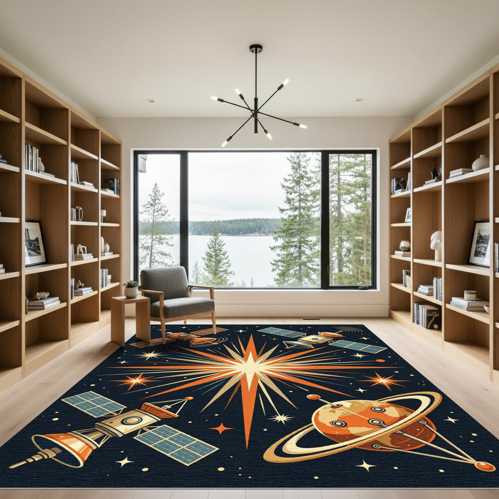 Mid Century Cosmic Satellite Starburst Rug