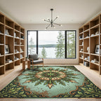 Green Floral Medallion Compass Frame Rug